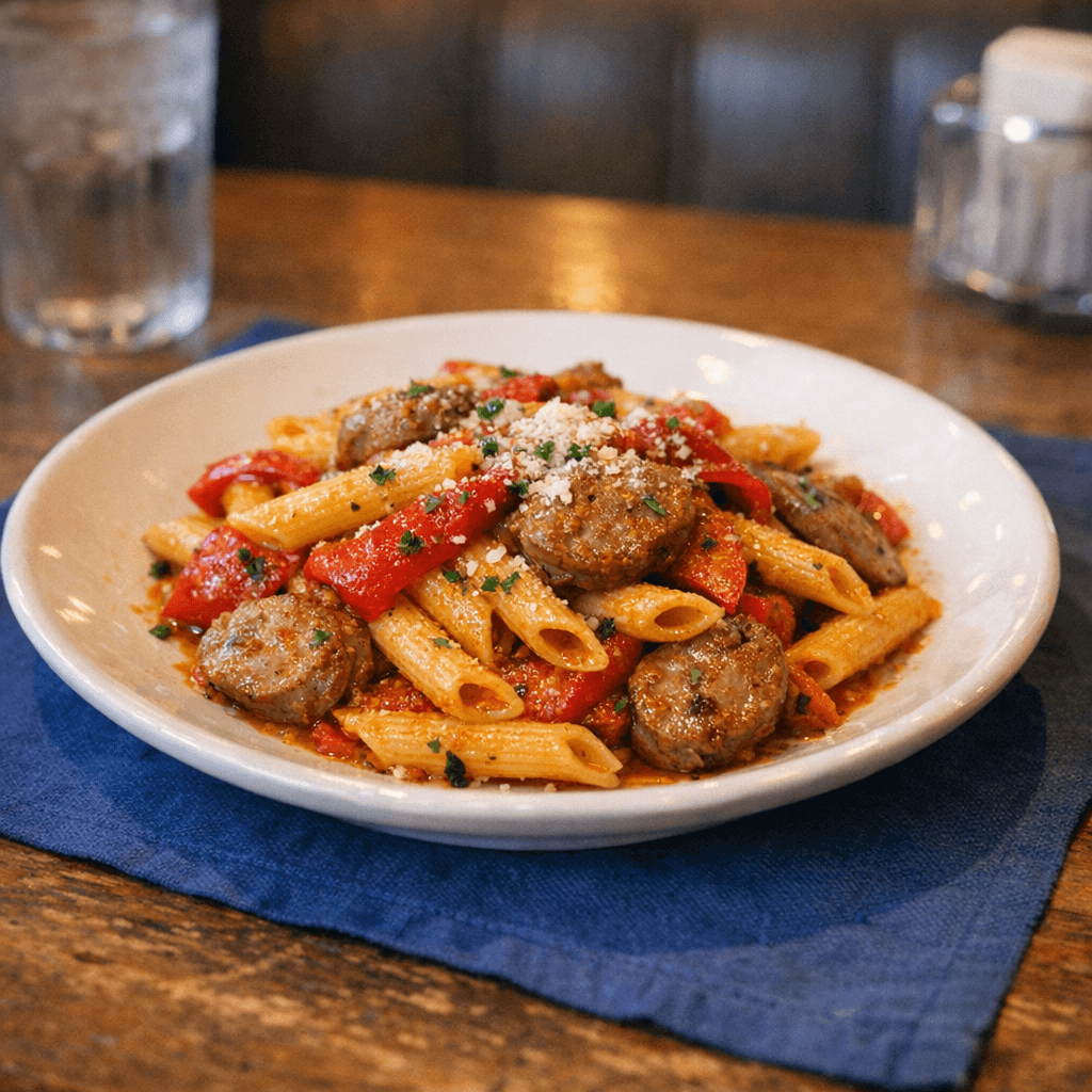 Penne with Sausage & Roasted Red Peppers